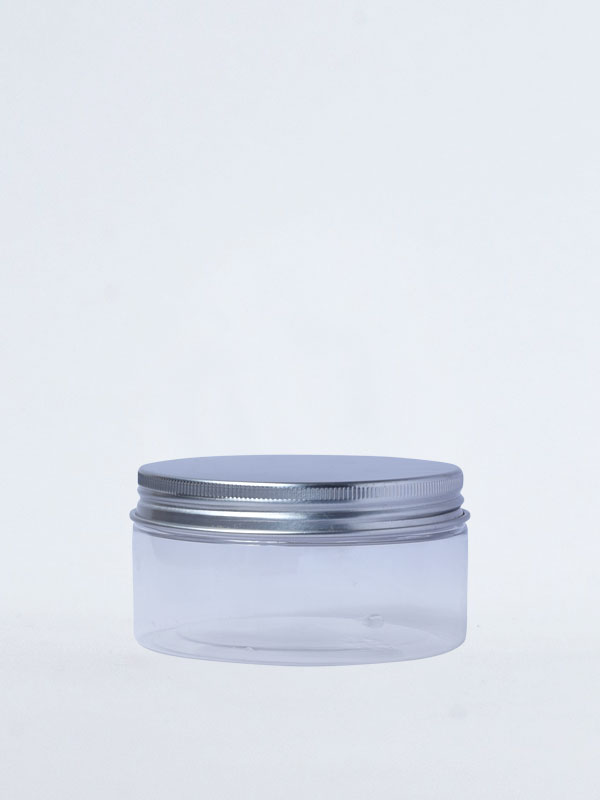 200 GM Straight Sided Clear Cosmetic PET Cream Jars with Silver Aluminum Cap